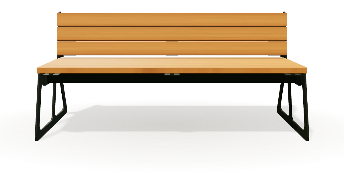 Slatted bench · Iroko and steel · Product design study